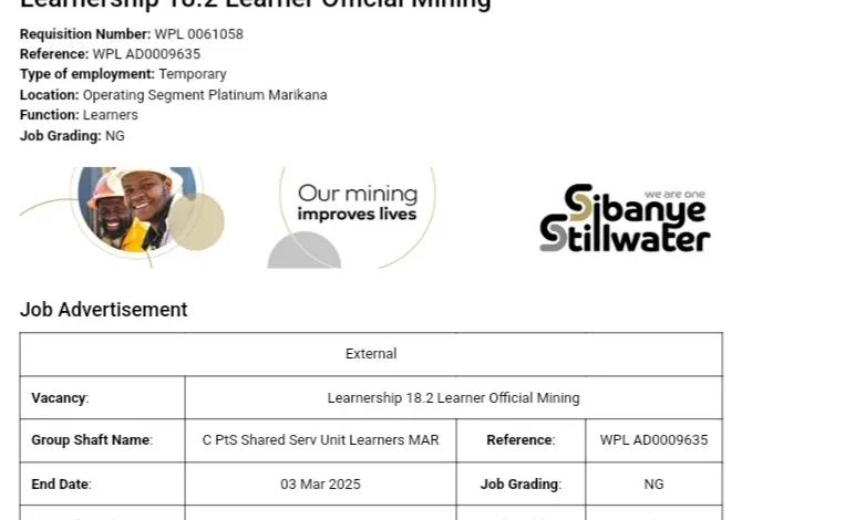 Learnership Opportunity: Learner Official Mining (18.2) – Temporary Position